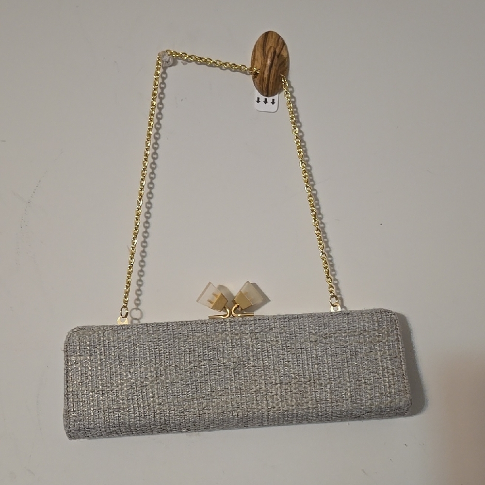 Elegant Gray Clutch with Gold Chain